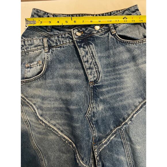 Pilcro Anthropologie Denim Midi Skirt Size 4 Boho Patchwork Raw Hem - Picture 6 of 7